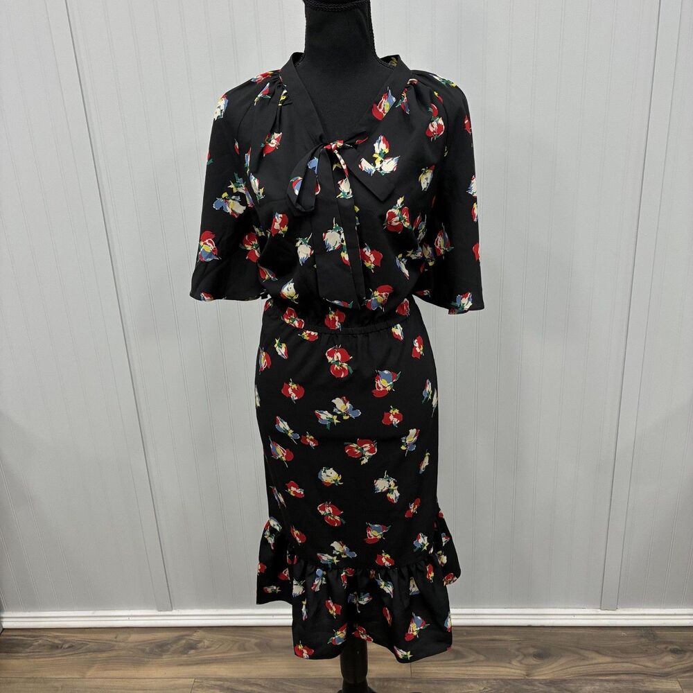 NWT Lauren Ralph Lauren Black Label Women's Sz 10 Black/Red Floral Shift Dress